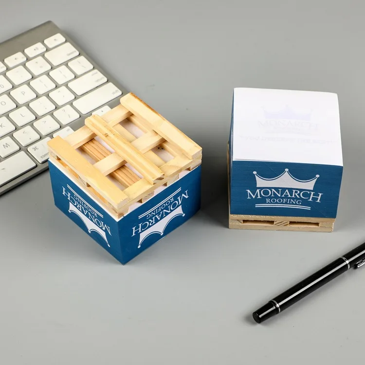 Custom 4 Sides Printing Memo Pad Personalized Sticky Notes Cube Paper Easy writing Memo Pad Block with Wood Pallet