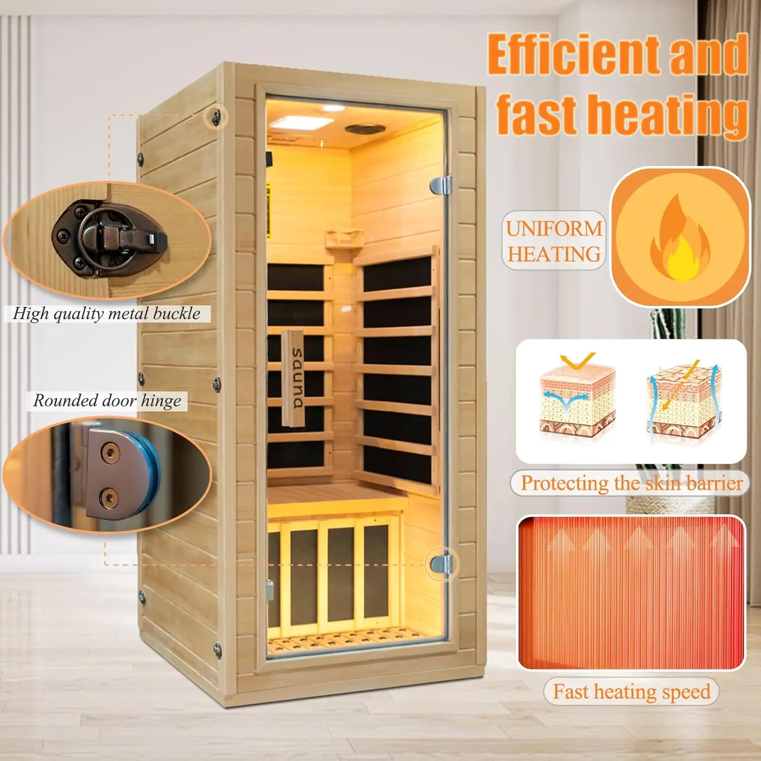 Full spectrum Solid Wood Red Cedar hemlock Home Indoor Infrared red light heater dry Sauna Room customized color