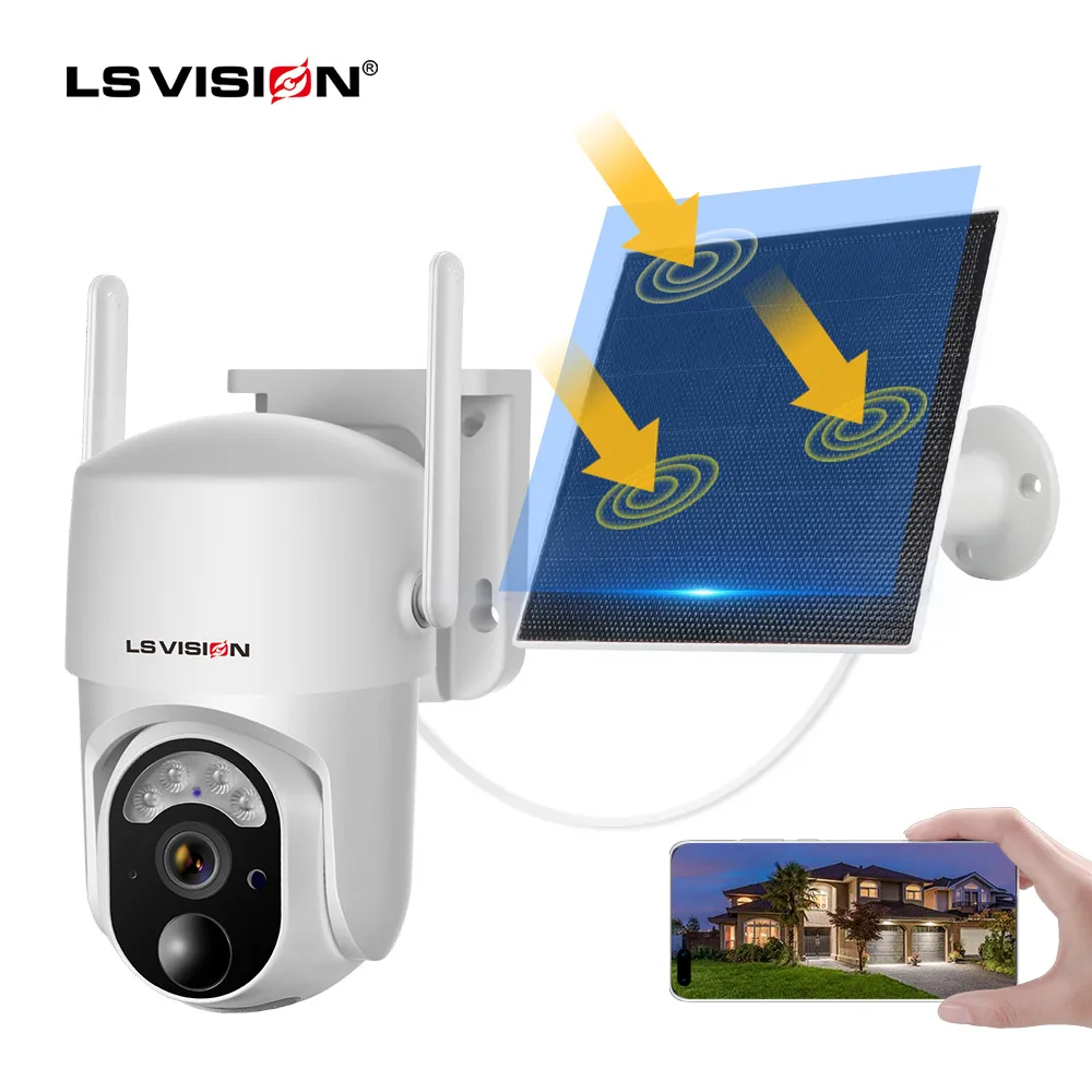 LS VISION 5W 4G Solar Surveillance Camera Built-in 10400mAh Battery 3MP WiFi PTZ Camera Wireless Outdoor P2P Video Cam For Home