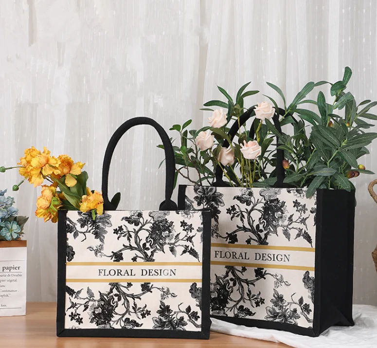 Customizable Canvas Tote Bags   Make Your Mark with a Personalized Ink flowers Carry All for Any Occasion like shopping gift etc