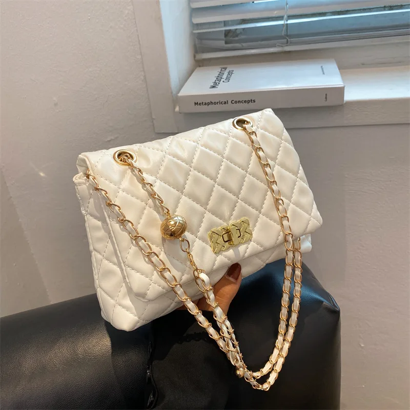 Fashion Candy Color Single Shoulder Bag Women Diamond Lattice Handbag With Chain Leather Shoulder Strap Crossbody Bag