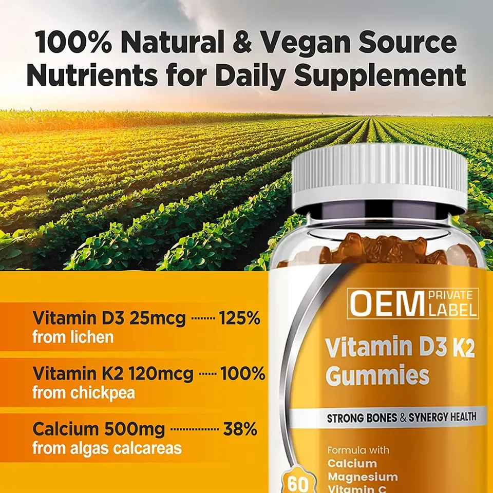 Biocaro Natural Flavor Vitamine Gummies Vegan Vitamins Supplement Vitamin D3 & K2 Gummy