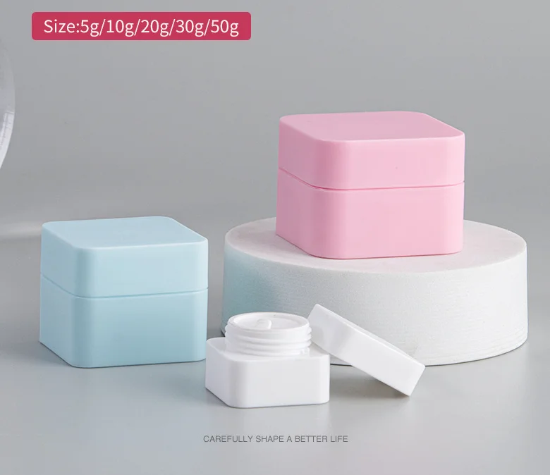 5ml 10ml 20ml 30ml 50ml  White Black Blue Pink Square PP Plastic Cream Jar Facial Cosmetic Care  Cream Jar For Skin