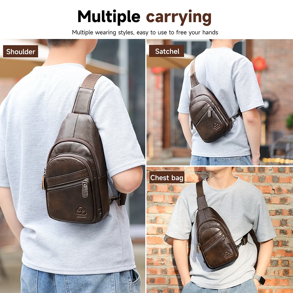 NIUCUNZH Genuine Leather Crossbody Shoulder Chest Bags Travel Daypack Men Sling Bag Leather Men Chest Bags