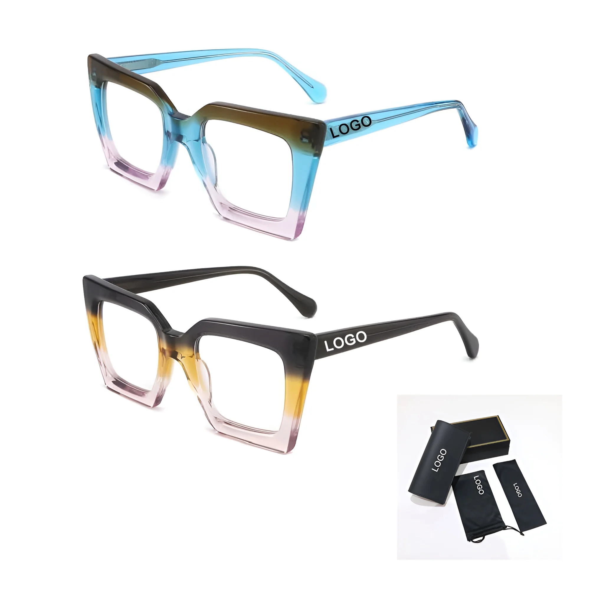 LMA Brand Designer Custom Logo Optical Eyewear Blue Light Blocking Glasses Oversized Square Acetate Eyeglasses Frames