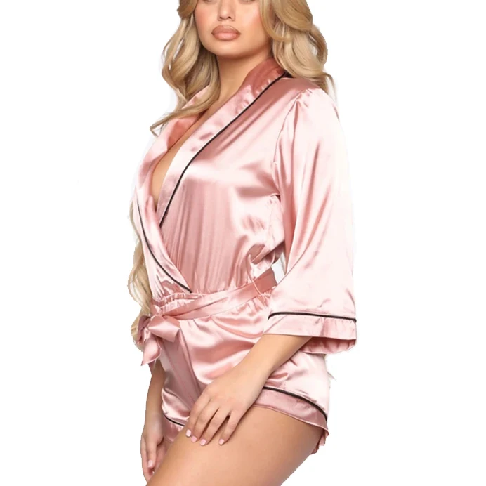 
2021 New Design Nightgown Customed Pajamas Night Suits Silk-like Satin Onesie-s Luxury Onesie Sleepwear 