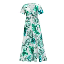 2022 New Arrivals Sexy Slit V Neck Floral Print Beach Maxi Dresses Sundress Boho Casual Dress For Ladies Clothes