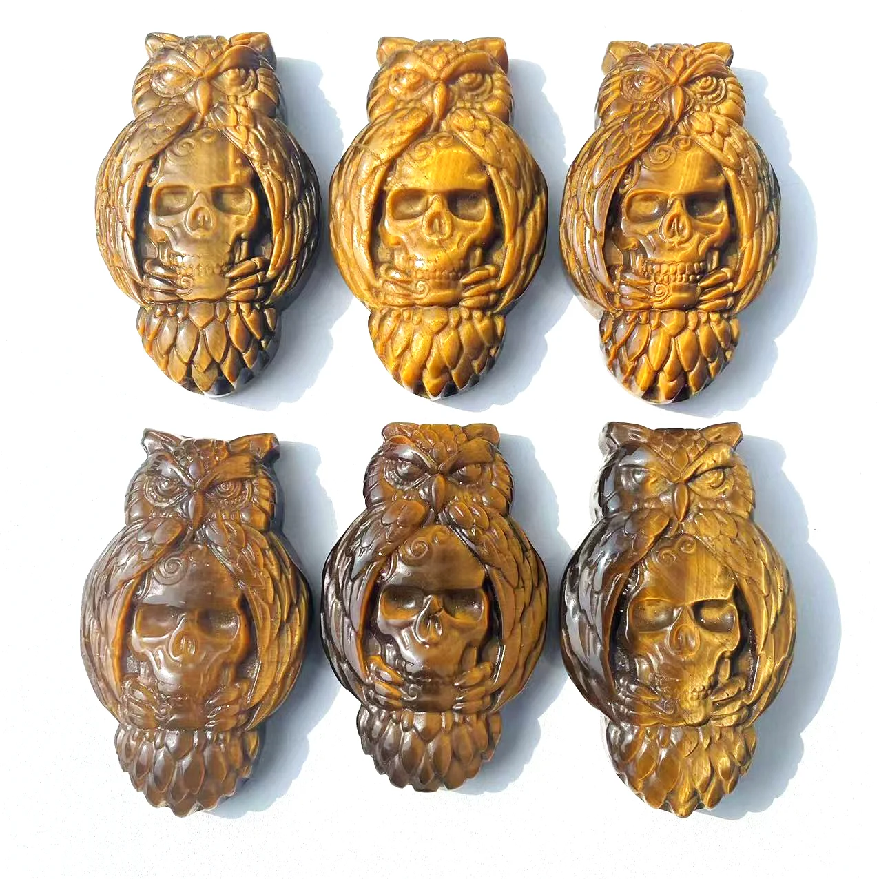 wholesale price hot sale crystals carved stone crafts natural tiger eye quartz cicada owl with skulls carving for sale