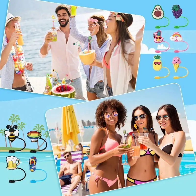 10mm Wholesale Cute Cartoon Straw Silicone Dustproof Cover Drinking Straw Plugs Reusable Straw Tip Cover Toppers shoes charms