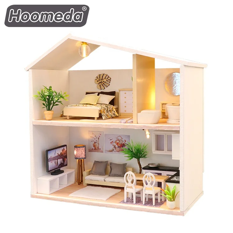Handwork Handicrafts Diy Wooden Doll Room Miniature Dollhouse Kit With Dust Cover