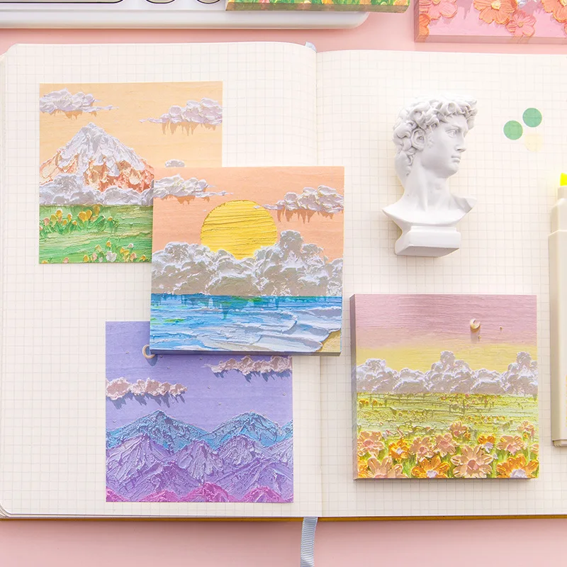 Printing Cubes Promotional Hot Sale Sticky Note Pad  Creative Colorful Memo Pad  Oil Painting Sticky Notes