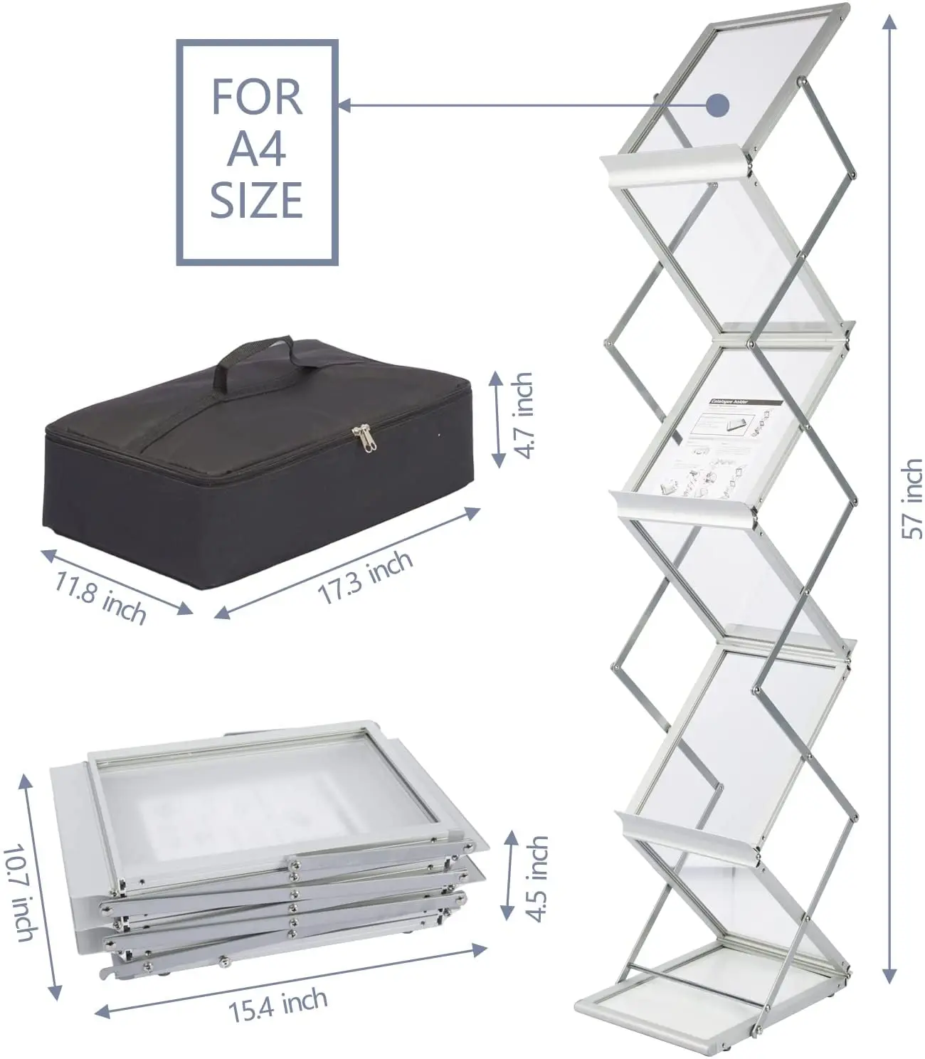 Acrylic Aluminum A4 Brochure Holder Portable Foldable Literature Rack For Tradeshow Magazine Rack Catalogue Stand