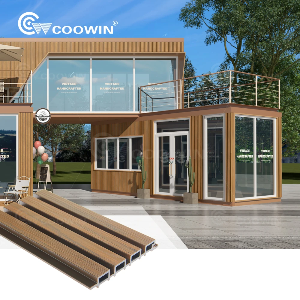 COOWIN prefabricated house wpc exterior slat outdoor timber panel wall cladding for prefabricated house