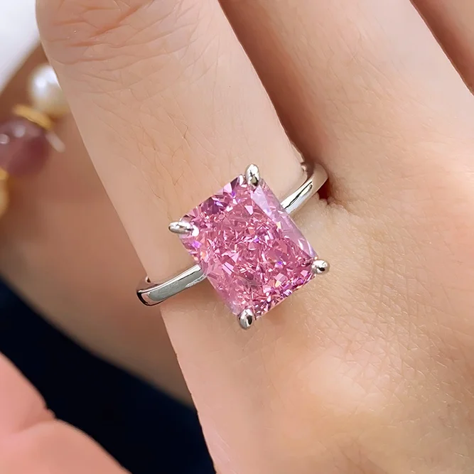 FOXI High Quality hot sale 8A iced cut pink stone 925 silver Ring women fine jewelry 925 Sterling Silver ring