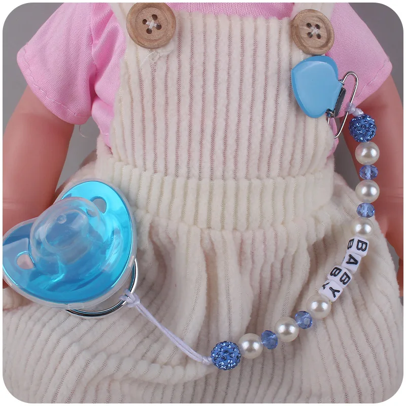 Crystal Pacifier Chain Clip Soothing Baby Anti-chain Pacifier Set Toy Gifts Products Pearl Peach Heart Iron New Soft Toy Coskiss