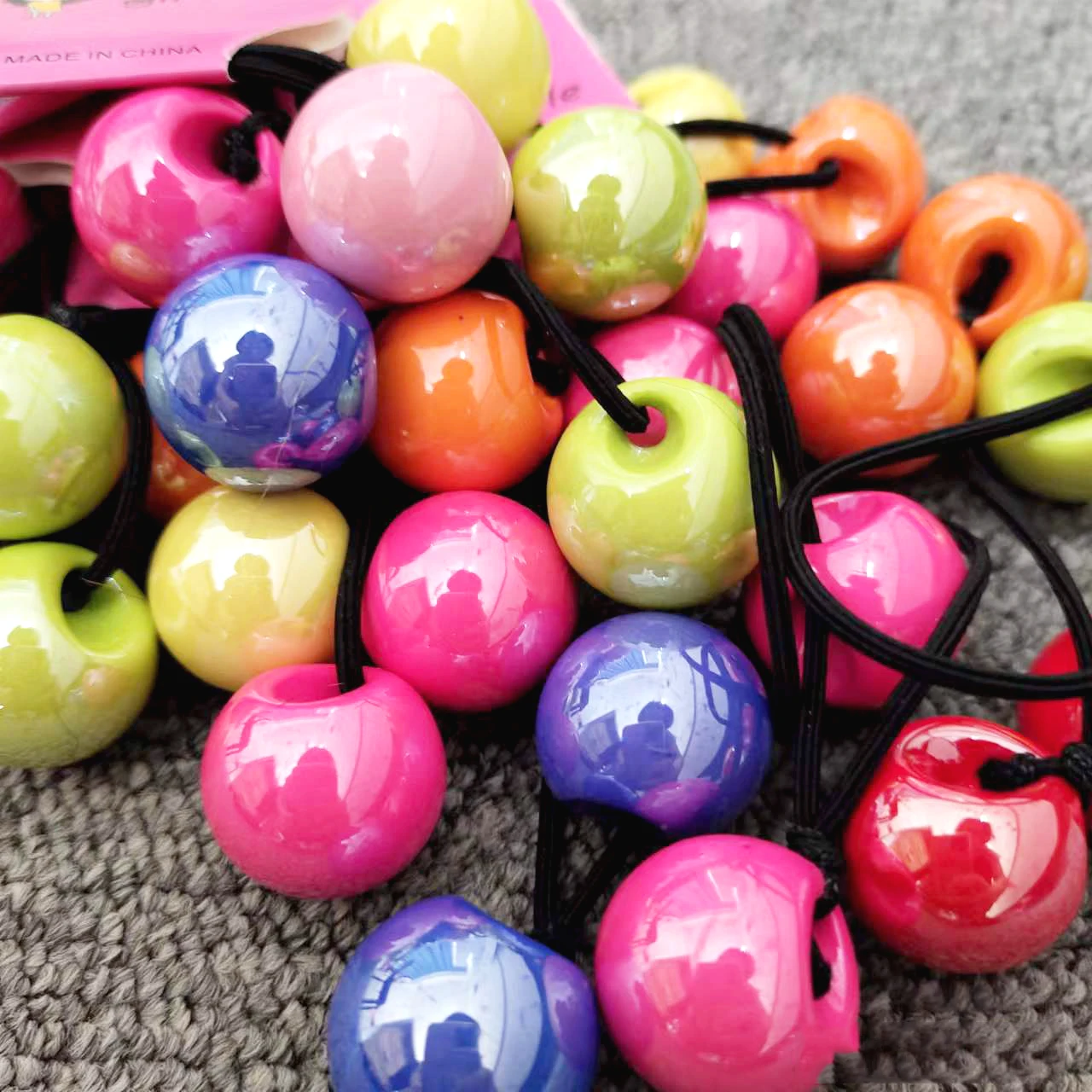MYLULU wholesale kids hair beads for braids accessories big beads for hair braid girls color ball elastic hair bands with balls