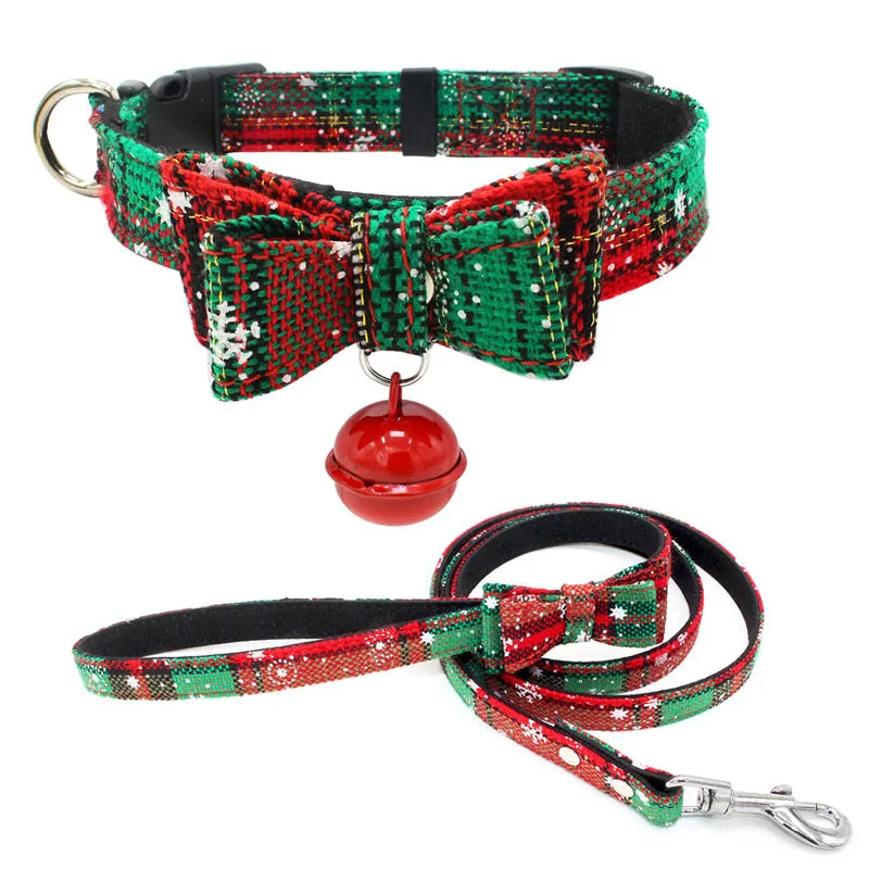 Christmas Bow Dog Collar Christmas Snowflake Buckle Collar Pet Supplies Explosions Dog Chain