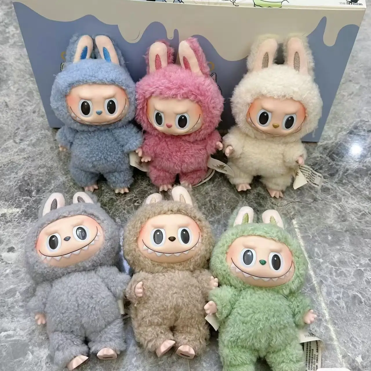Blue Gery Labubu Kid Toys Mini Pink Yellow Green Brown Gery Purple Stuffed Toys Anime Kawaii Action Figure Monsters Plush Toys