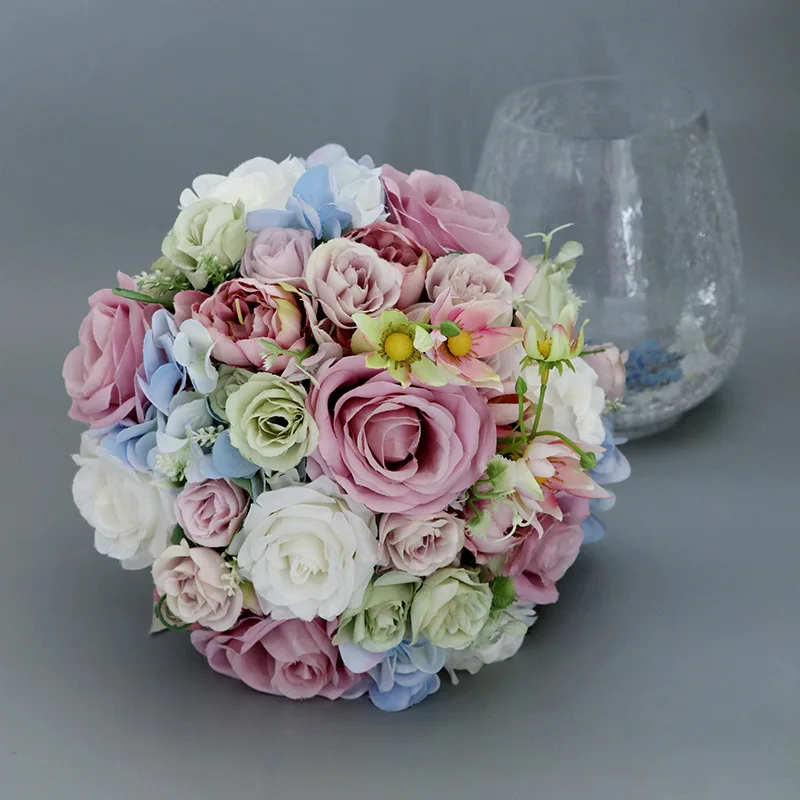 Hot Sale Western Style Wedding Bride Rose Holding Bouquet White Artificial Flowers for Wedding