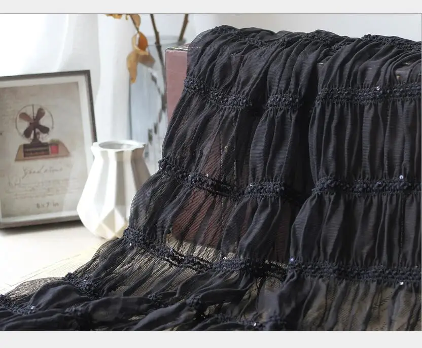 Embroidered chiffon stripe fabric breathable gauze embroidery wrinkled fashion women