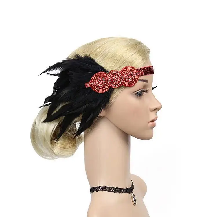 Hot Sale 1920S Vintage Headpiece Feather Flapper Headband Prom Headdress