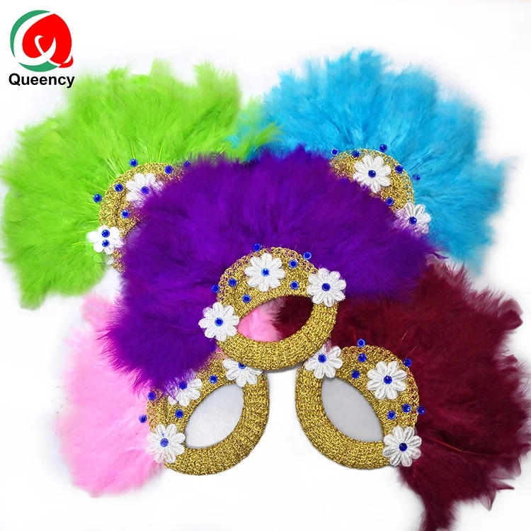 Queency African women party hand fan ostrich feathers for wedding  decorative hand fans