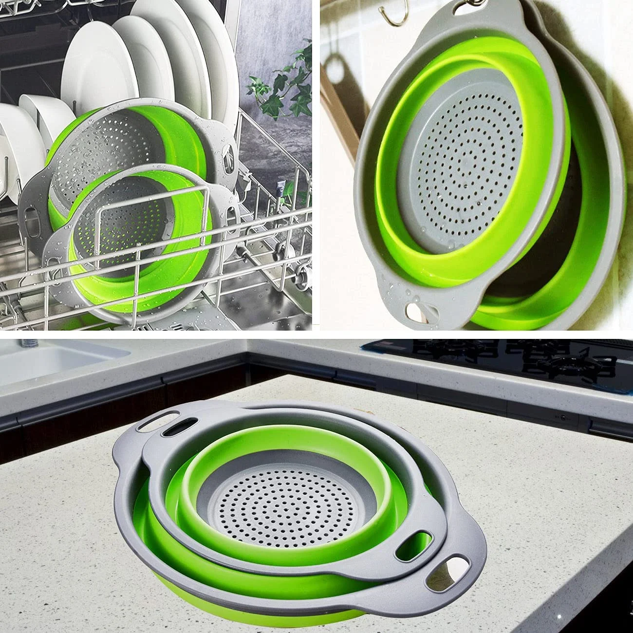 Plastic Collapsible Colander Set Mesh Colander Strainer Basket for Draining Fruit Vegetables Pasta