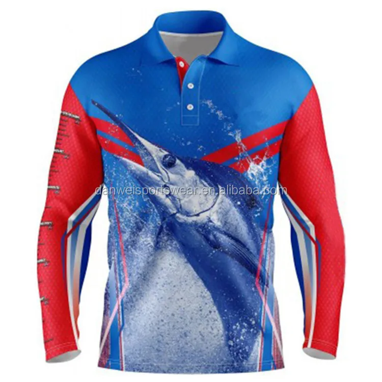 
red and blue design mixed custom uv protection fishing shirts 