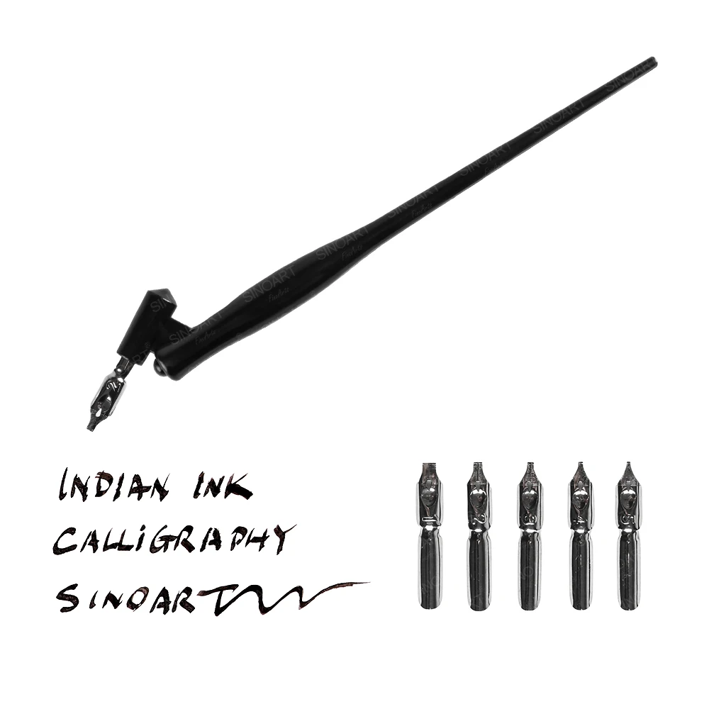 SINOART 5 Pen Nibs 1 Dip Special Shape Design Calligraphy Plastic Handle for Writing Kit