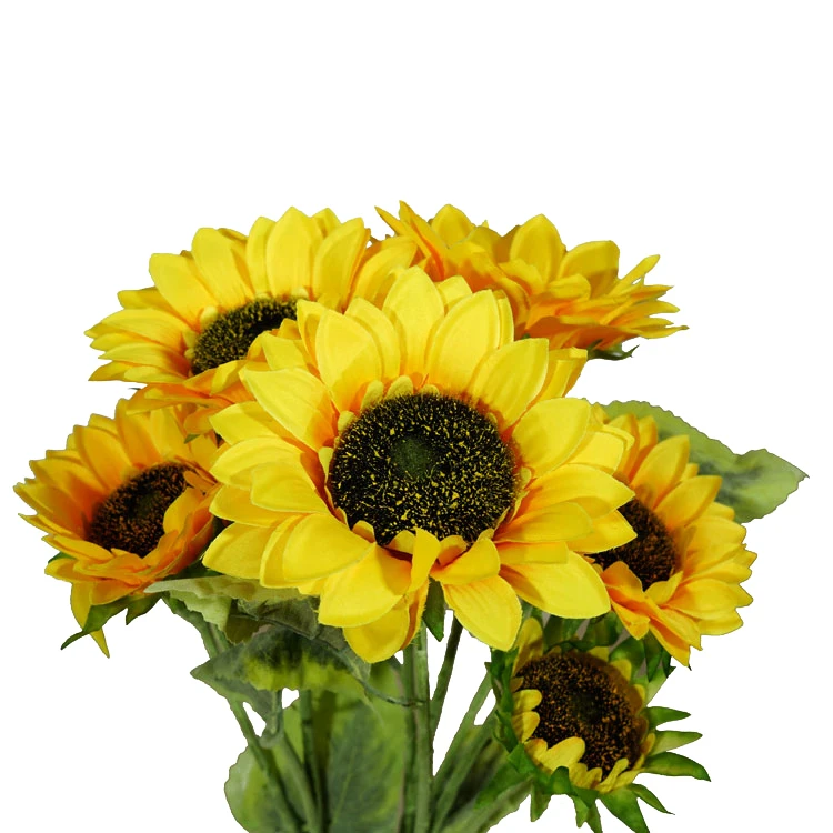  Faux Plants 10 Heads Bunch Silk Long Artificial Sunflowers Bouquet for Home Offce Wedding