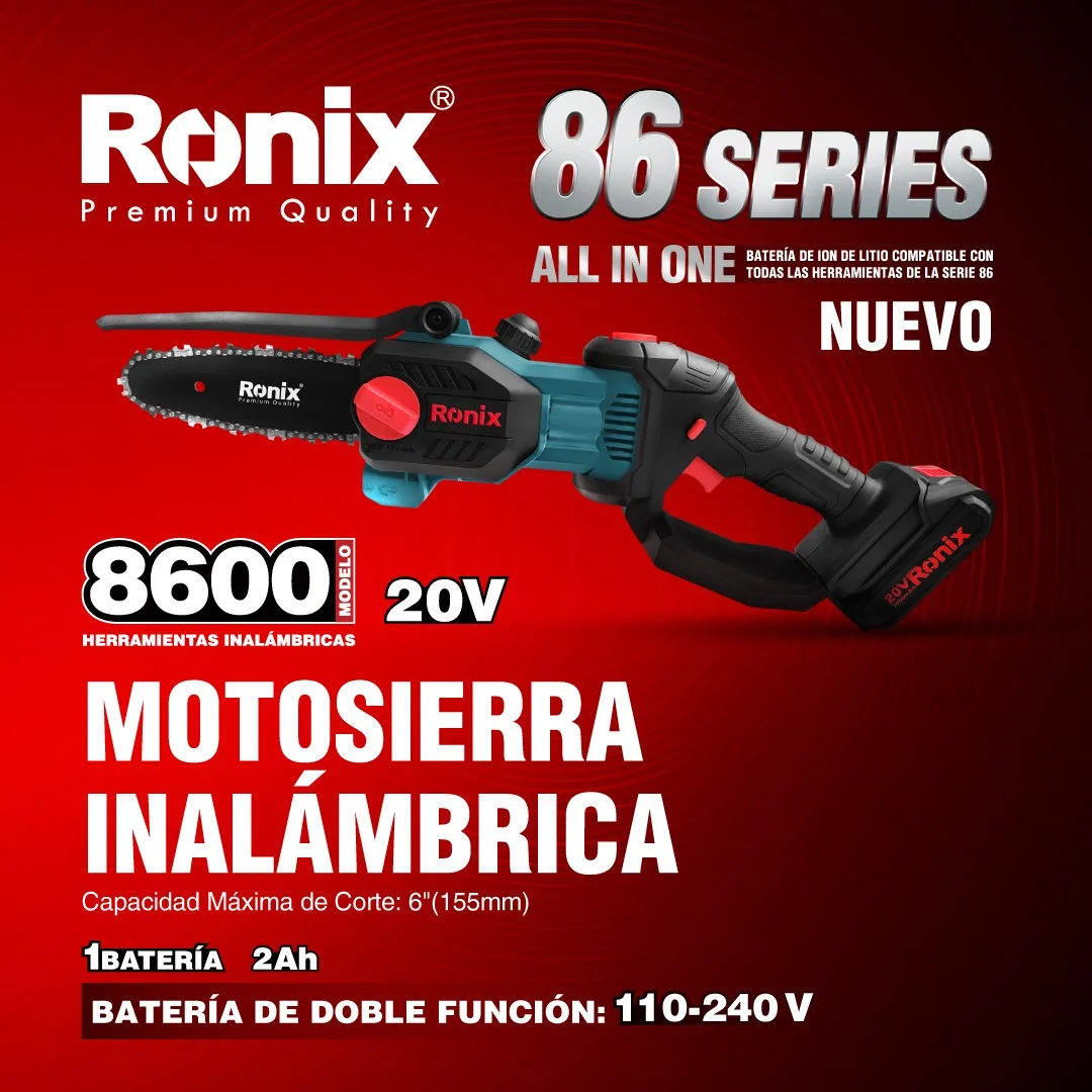 Ronix 8600 4.0Ah Chain Saw Kit 150mm Brushless Motor Direct Drive Variable Speed 1500 Rpm Cordless Chain Saw