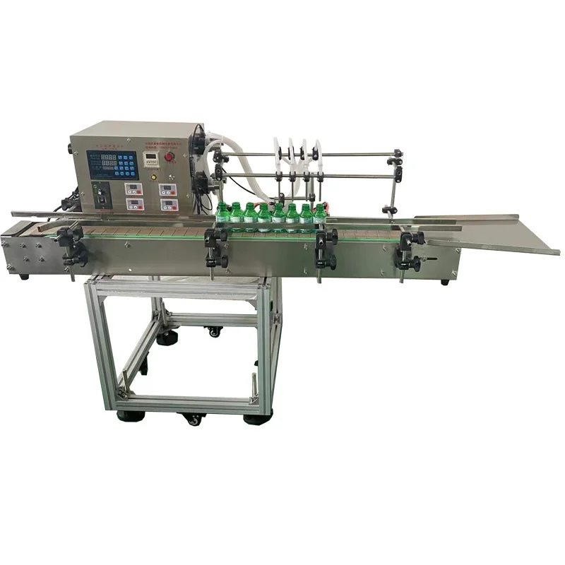 Automatic 4 Heads Liquid Filling Machine Magnetic Pump Filler With Chain Conveyor Platform