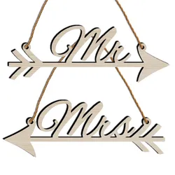1Pair Mr & Mrs Arrow Signs Wedding Party Chair Decoration Photography Prop Rustic Wood Wedding Sign Decorations Favors