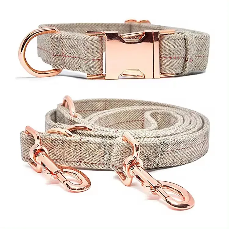 High quality and best-selling gray soft dog collar and rose gold buckle dog neck collar