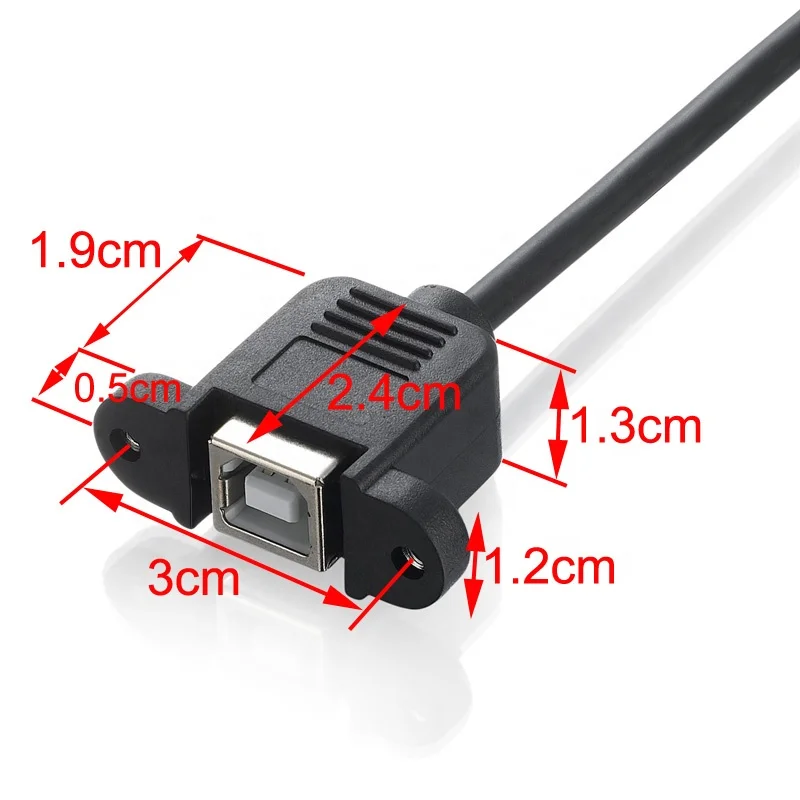 Factory produce panel mount usb b male to usb b female printer extension cable with screw lock