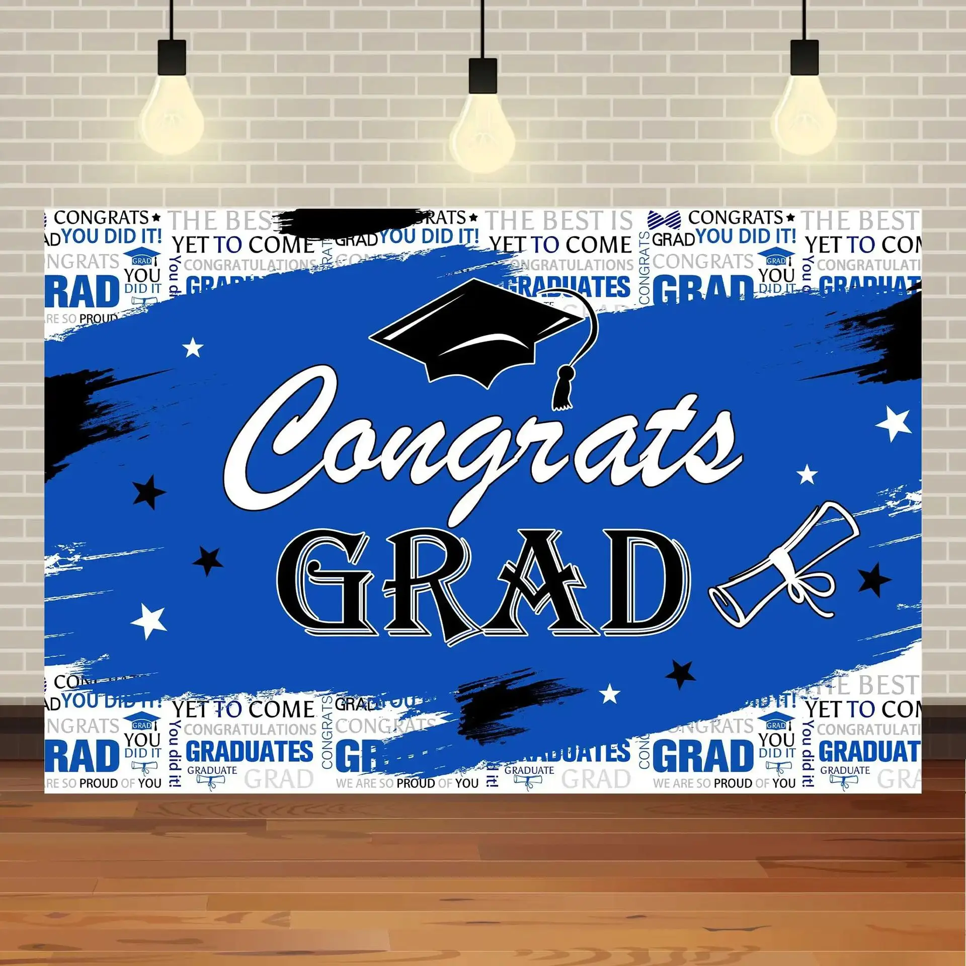 New Design Polyester Wall Hanging Large Congratulates grad banner green For Graduation Theme Party Celebration