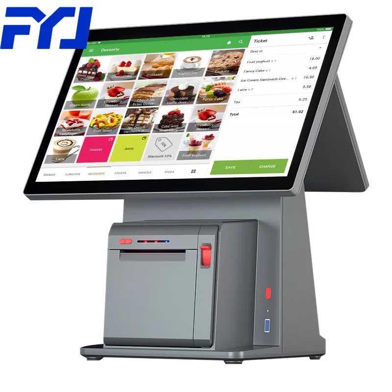 FYJ-F2 14' Windows 10 All-in-one Billing Cash Register Pos Machine Tablet Dual Screen Restaurant Retail Terminal Tablet Pos
