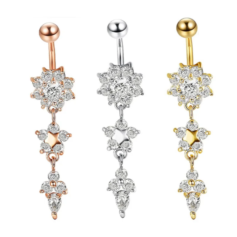 Popular stainless steel piercing body rings flower gold navel ring rose gold belly button ring set body puncture jewelry