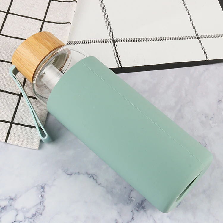 Microwave Safe Heat Resistant Glass Water Bottle Leakproof Bamboo Lid