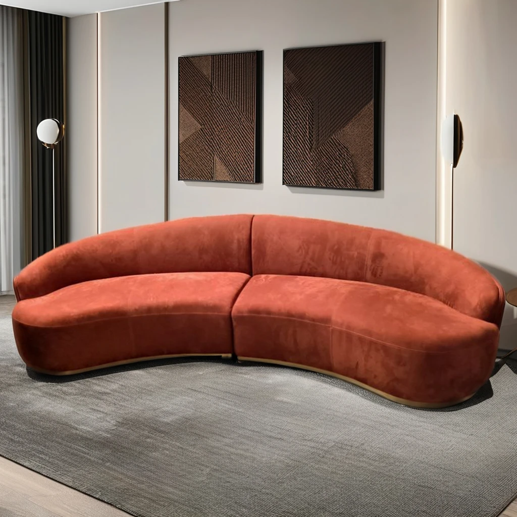 Modern Minimalist Luxury Microfiber Fabric Half Circle Designer Sofa Set round Curved Lounge Couch with Modular Feature
