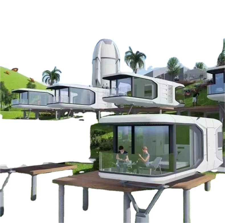 The latest popular prefabricada modular space ships pod movable tiny house aluminum alloy steel structure cabin capsule homes