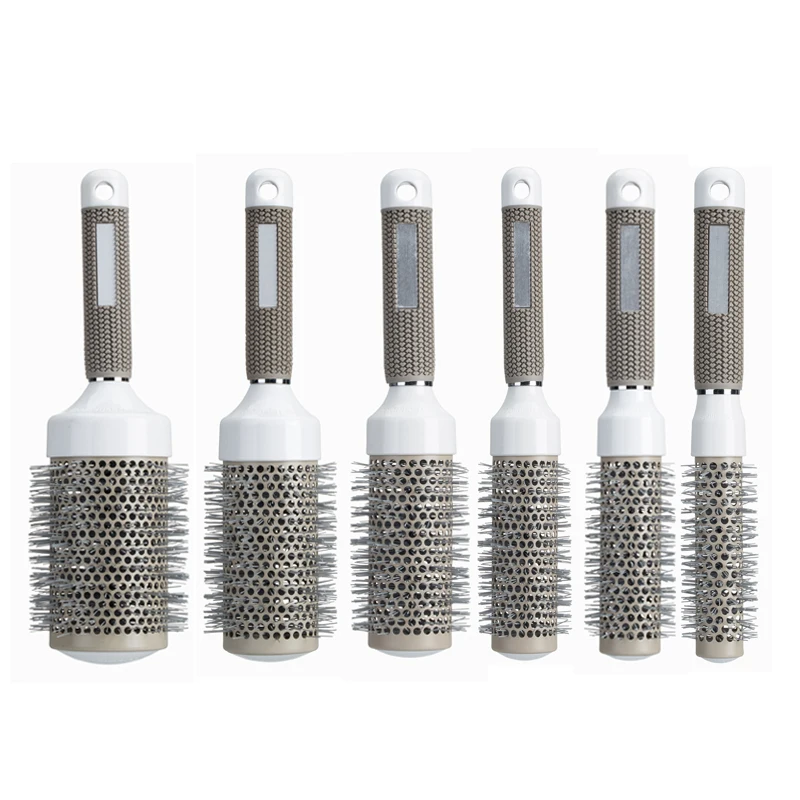 Wholesale gray aluminum tube ceramic curling comb thermally conductive fluffy air volume styling hairdressing comb tool