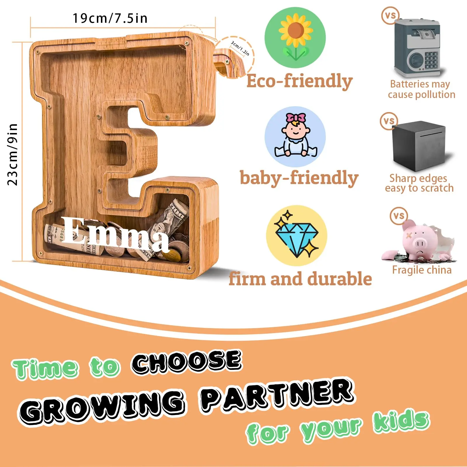 Customize The Appearance You Want For You for Boys and Girls Piggy Bank Initial Coin Bank Wood Kids Personalized Gift