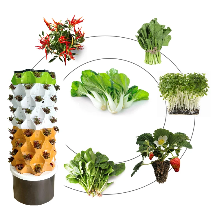 Hydroponics Growing System Vertical Farming Rotating Tower Aeroponic Tower Planting System With Grow Light