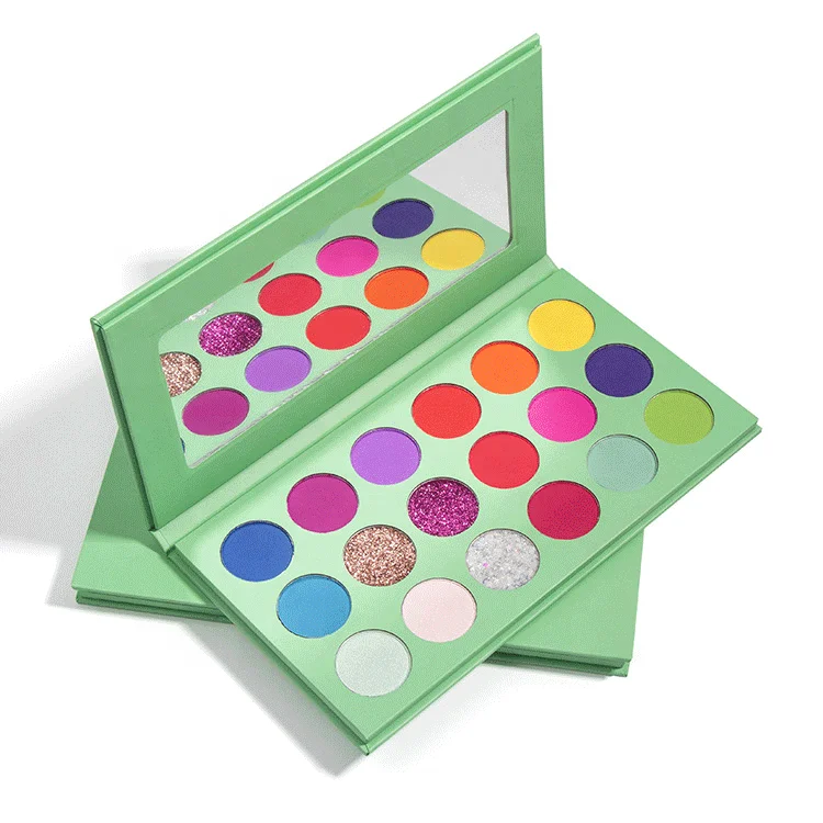 Wholesale 18 Color Private Label Neon Loose Cosmetic Easily Pigmented Bright Green Eyeshadow Palette