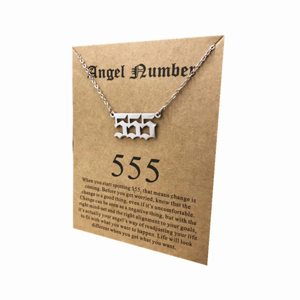 18K Gold Plated Old English Angel Number Pendant Necklace Stainless Steel 111 222 777 Number Necklace With Gift Card
