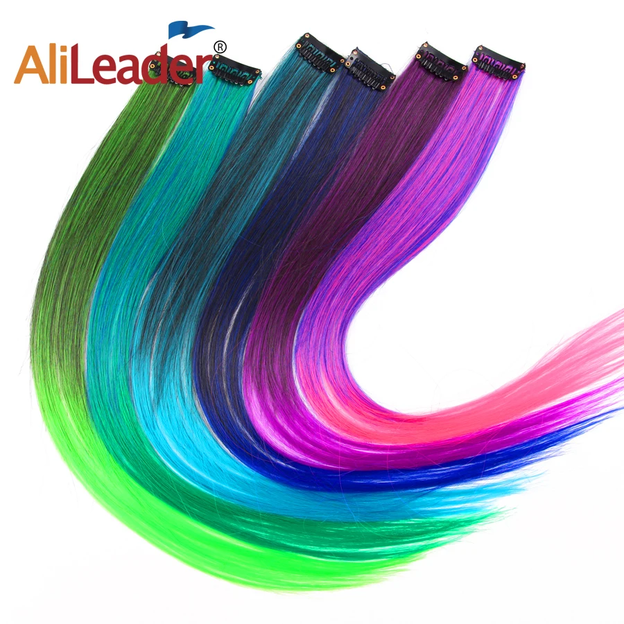 Alileader High Quality Colorful 57 Colors Extension Hair Long Straight Synthetic One Clip In Hair Extensions