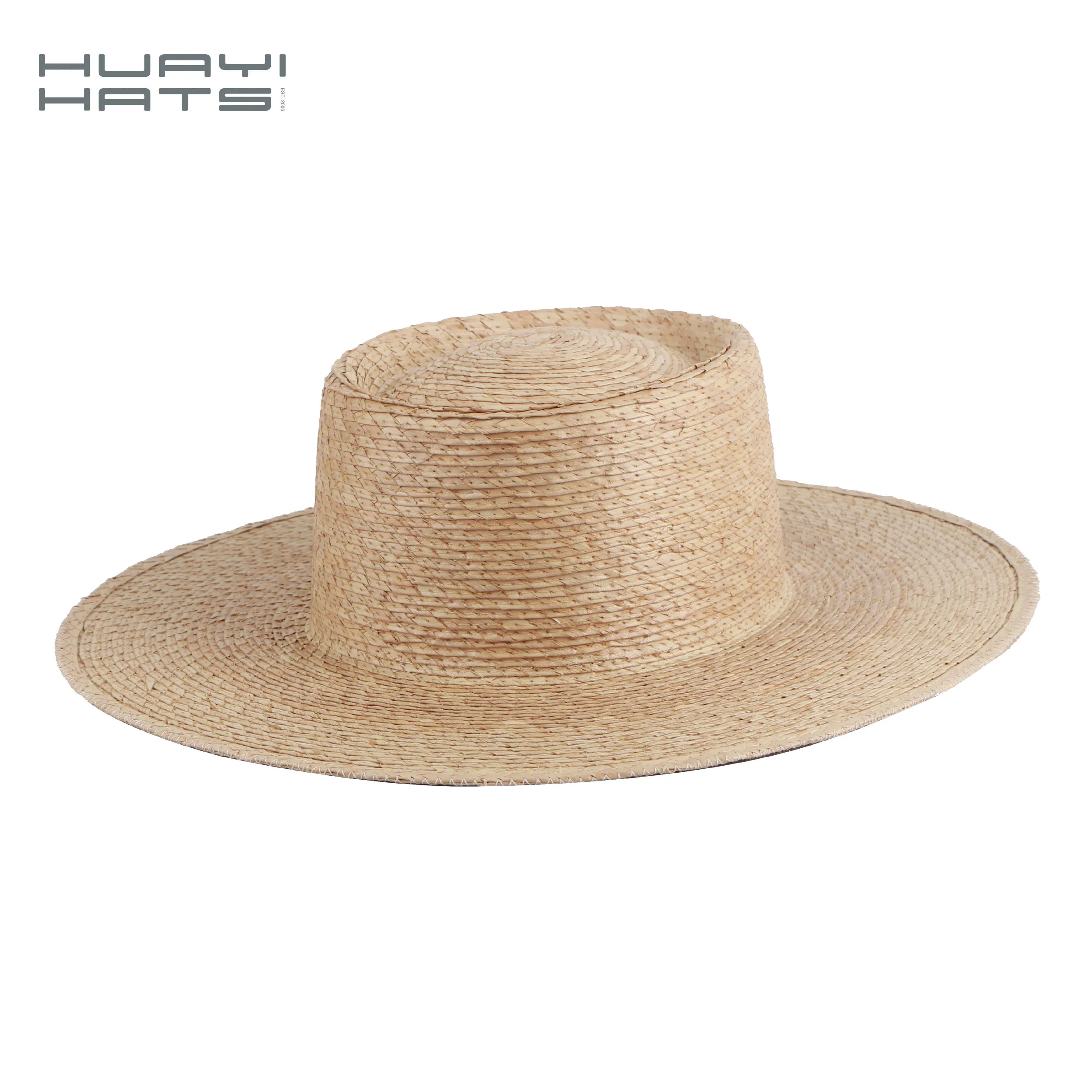 HUAYI HATS Custom Fashion Palm Straw Fedora Hats Beach Sun Hats