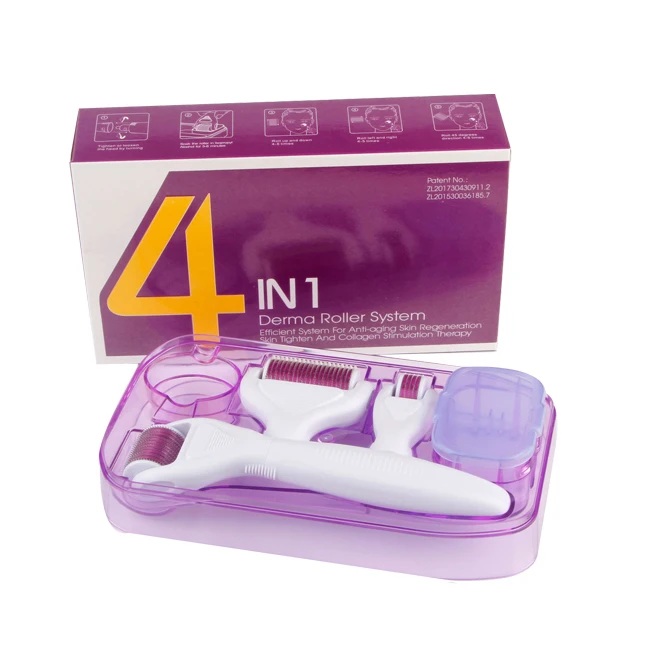 Custom logo dermal roller 0.5mm dermaroler 4in1 beard growth kit derma roller 4 in 1