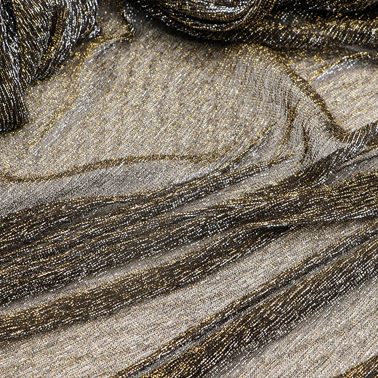 New Arrival Metallic Foil Pleated Fabric 100% Polyester Colorful Stretch Foil Fabric For Ladies Summer Dress